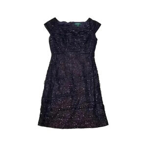 Lauren Ralph Lauren Evening Dress Purple Lined Sequins Ruching EUC Size 6